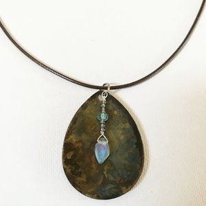 Lure Necklace with Iridescent Leaf & Apatite Gemstone Sea Ocean Sailing Mermaid